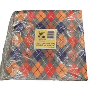 Lot Of 2 Vintage Buzza Argyle Sweater pattern Wrapping Paper 2 Sheets 30”X20”